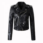 Women Faux Leather Jacket Turn-down Collar Zip-up Zipper Rivet Decor Motorcycle Coat Long Sleeves Female Outerwear Lady Clothing