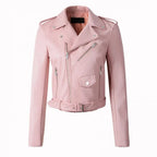 Women Faux Leather Jacket Turn-down Collar Zip-up Zipper Rivet Decor Motorcycle Coat Long Sleeves Female Outerwear Lady Clothing