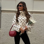 MUJER Polka Dot Bomber Jackets Woman Button Casual Varsity Jackets for Women Summer Overcoat Female Long Sleeve Women's Jackets