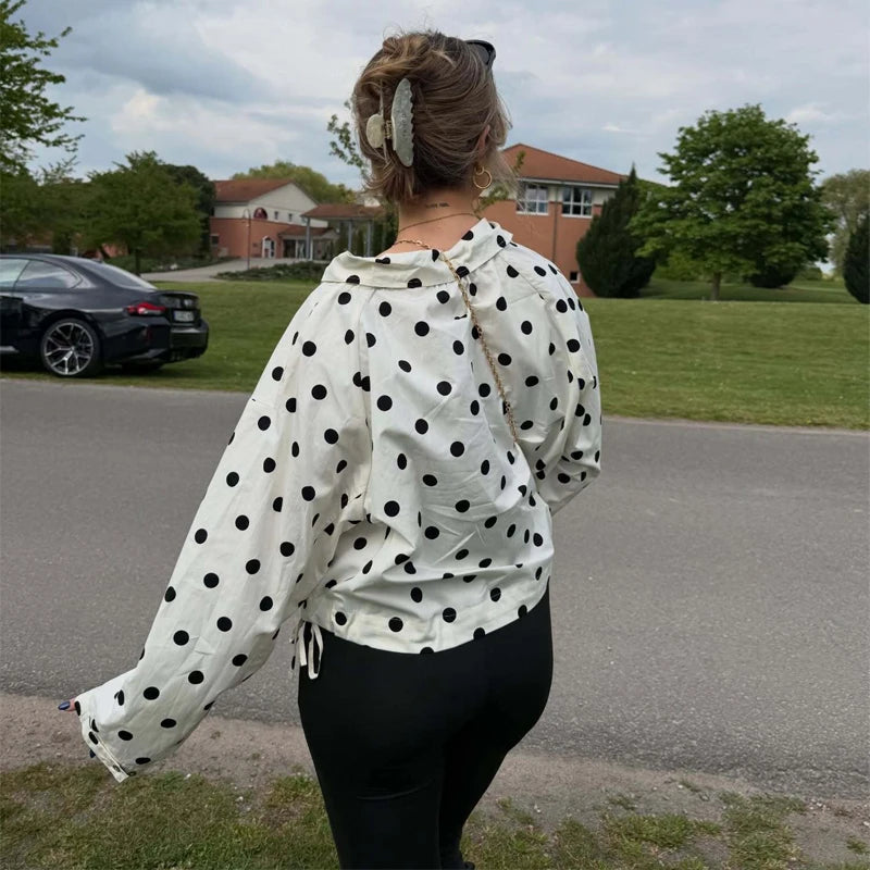 MUJER Polka Dot Bomber Jackets Woman Button Casual Varsity Jackets for Women Summer Overcoat Female Long Sleeve Women's Jackets