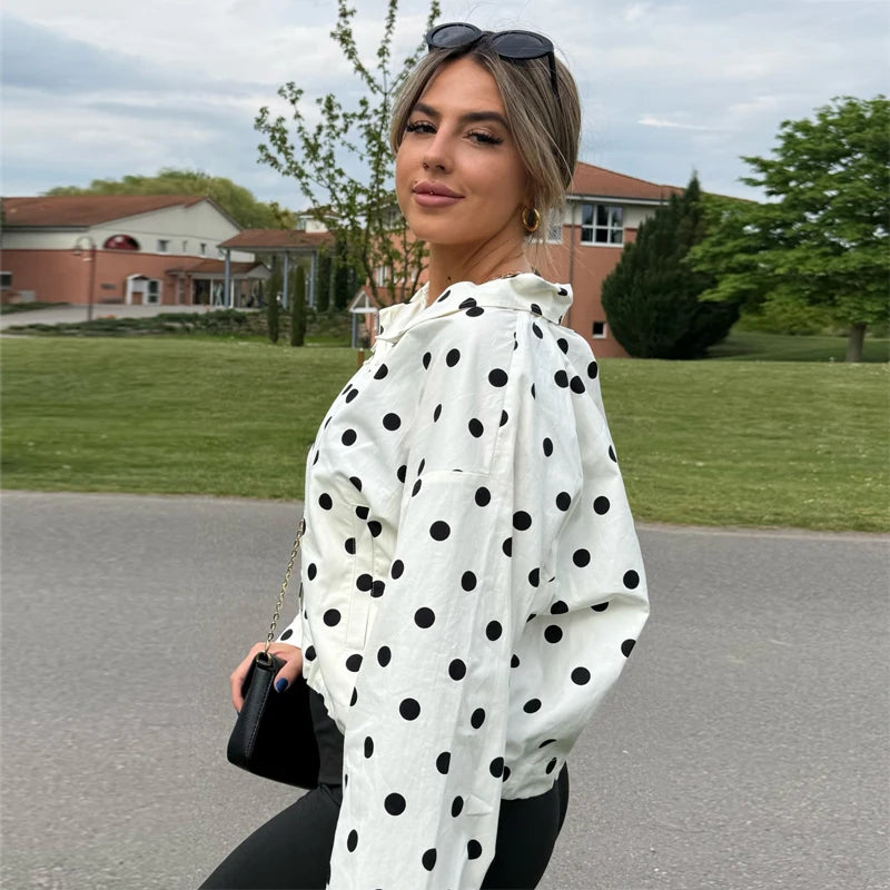 MUJER Polka Dot Bomber Jackets Woman Button Casual Varsity Jackets for Women Summer Overcoat Female Long Sleeve Women's Jackets