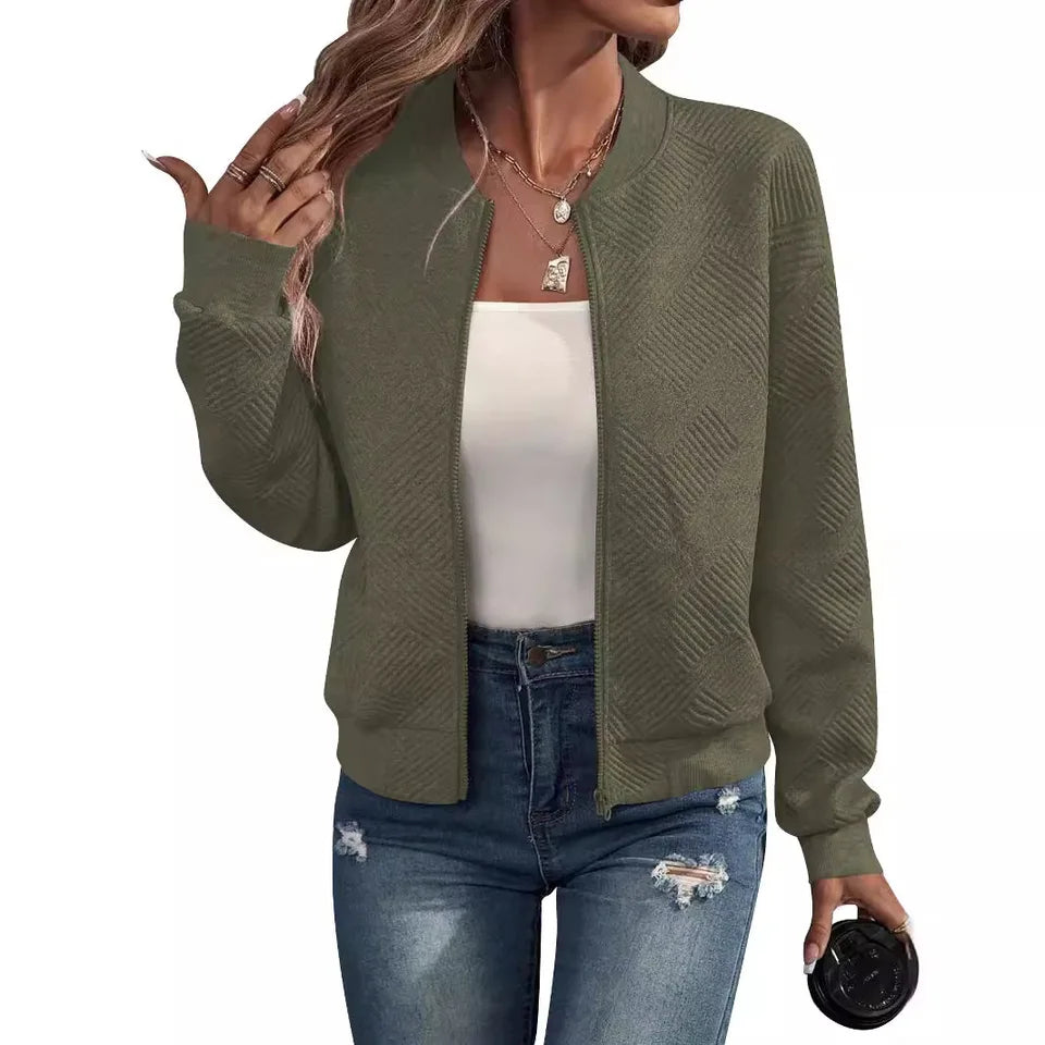 Women's autumn and winter new solid color simple and exquisite zipper jacket baseball collar casual jacket