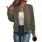 Women's autumn and winter new solid color simple and exquisite zipper jacket baseball collar casual jacket