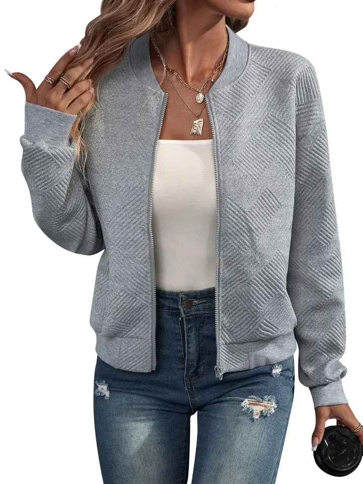 Women's autumn and winter new solid color simple and exquisite zipper jacket baseball collar casual jacket