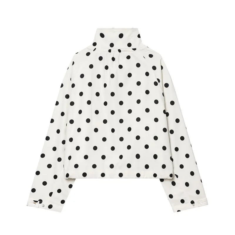 MUJER Polka Dot Bomber Jackets Woman Button Casual Varsity Jackets for Women Summer Overcoat Female Long Sleeve Women's Jackets