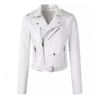 Women Faux Leather Jacket Turn-down Collar Zip-up Zipper Rivet Decor Motorcycle Coat Long Sleeves Female Outerwear Lady Clothing