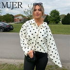 MUJER Polka Dot Bomber Jackets Woman Button Casual Varsity Jackets for Women Summer Overcoat Female Long Sleeve Women's Jackets