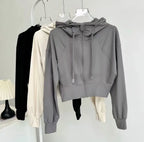 Women's Short Hooded Sports Jacket, Waist-Cinching Slimming Design, Zip-Up Cardigan Long-Sleeve Top Yoga and Fitness Wear Jacket
