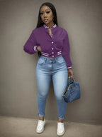 Spring and Autumn European and N Women's Pure Color Jacket Single-breasted Baseball Jacket Jacket