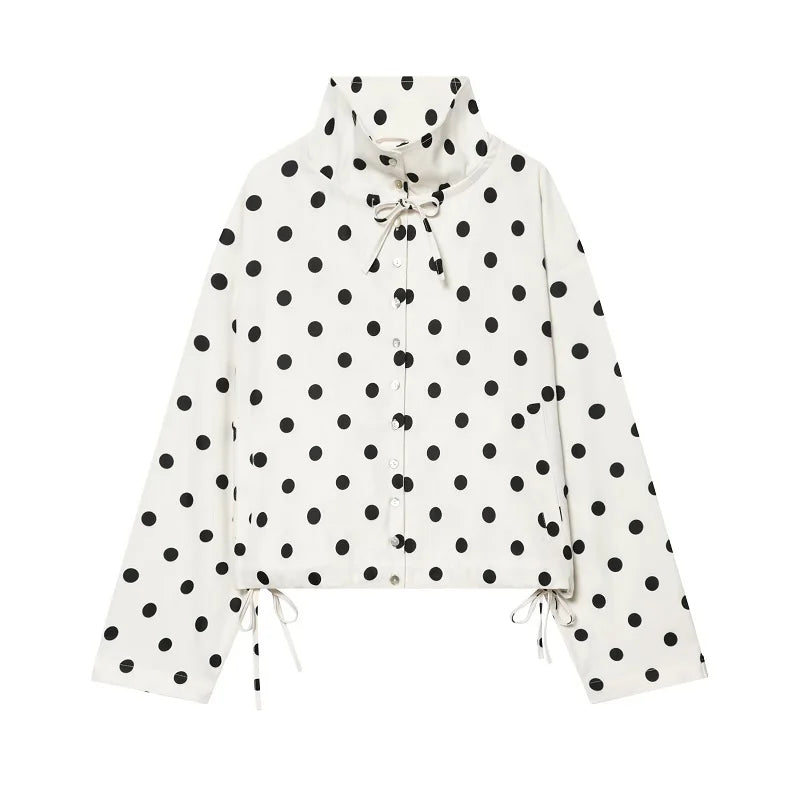 MUJER Polka Dot Bomber Jackets Woman Button Casual Varsity Jackets for Women Summer Overcoat Female Long Sleeve Women's Jackets