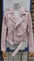 Women Faux Leather Jacket Turn-down Collar Zip-up Zipper Rivet Decor Motorcycle Coat Long Sleeves Female Outerwear Lady Clothing